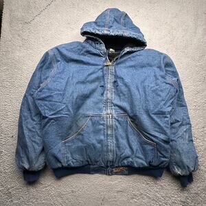Vintage Brazos Denim Work Hooded Jacket Mens XXL Pocket Drawstring Lined